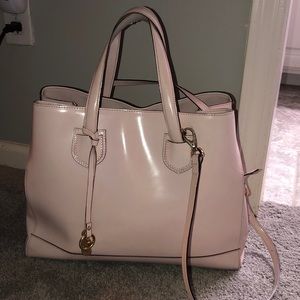 Pale pink patent leather purse